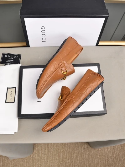 Gucci Loafers Embossed Leather Horsebit Detail Brown