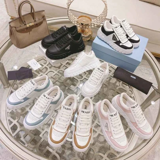 Prada Sneakers White Leather Lace-Up Panel Detail