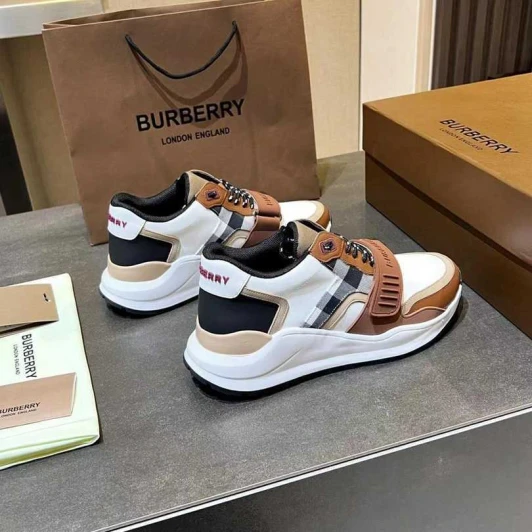 Burberry Sneakers White Brown Check Lace-Up Thick Sole