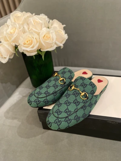 Gucci Mules Green Monogram Horsebit Detail AG5725
