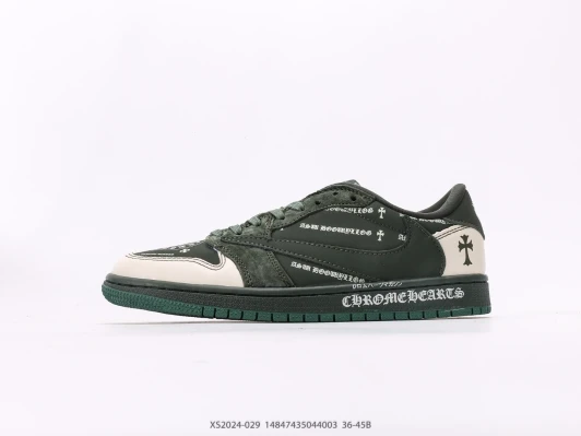 Chrome Hearts Low Top Sneakers Green Suede Leather Cross Detail XS2024-029