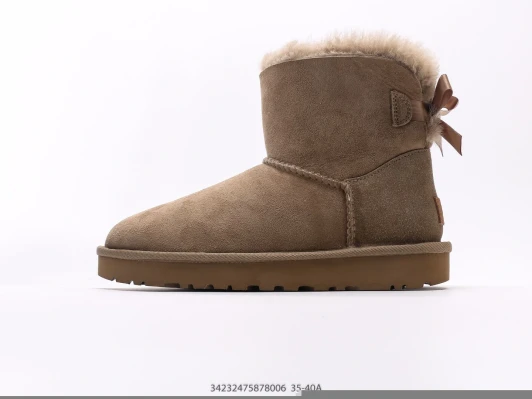 UGG Boots Suede Sheepskin Bow Detail Brown