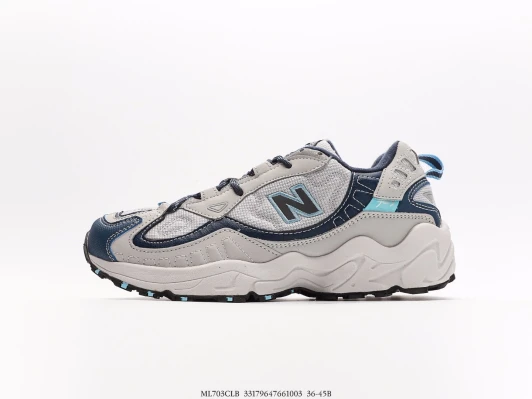 New Balance Sneakers Grey Navy Blue Mesh Lace-Up Chunky Sole WL703CLB