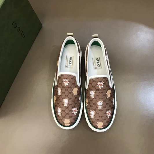 Gucci Canvas Slip On Shoes Brown Cartoon Print