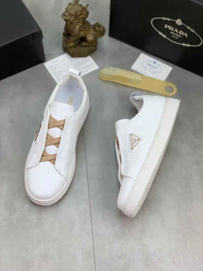 Prada Leather Sneakers White With Tan Laces