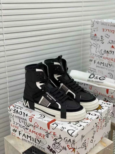 Dolce & Gabbana High-Top Sneakers Black Leather Lace-Up