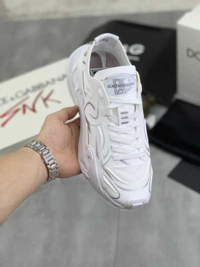 Dolce & Gabbana Sneakers White Leather And Mesh Flame Detail
