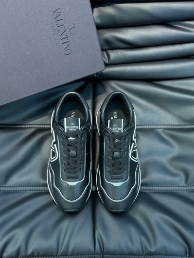 Valentino Sneakers Black Leather Chunky Sole Logo Detail