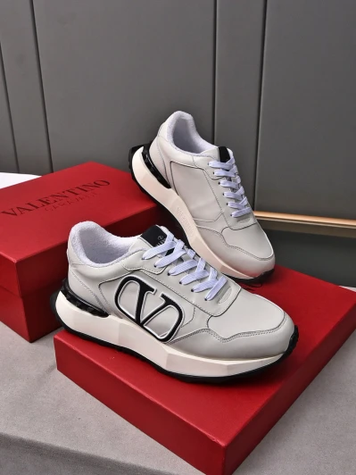 Valentino White Leather Sneakers With Black V Logo