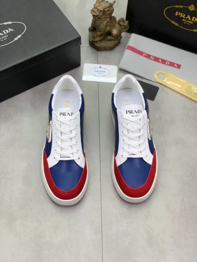 Prada Men's Sneakers Blue White Red Yellow Leather Prada Men's Sneakers Blue White Red Yellow Leather
