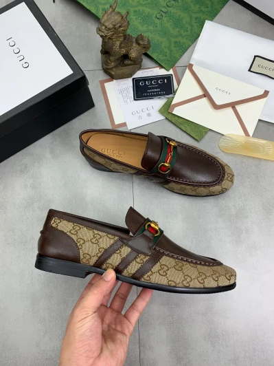 Gucci Loafers Brown Monogram Leather Horsebit Detail