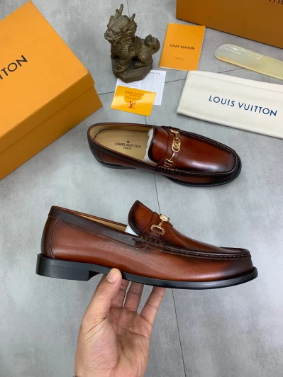Louis Vuitton Leather Loafers Brown Horsebit Detail