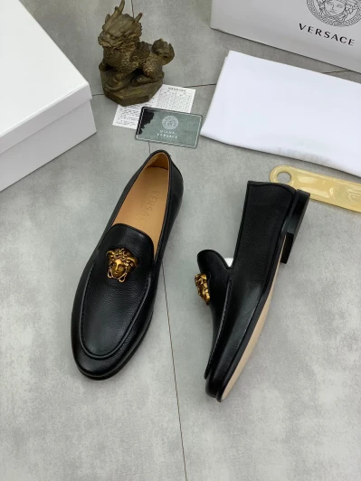 Versace Black Leather Loafers With Medusa Head Detail 3