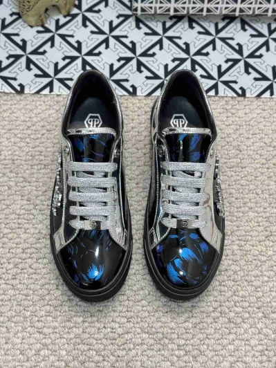 Philipp Plein Sneakers Black Blue Metallic Print Lace-up