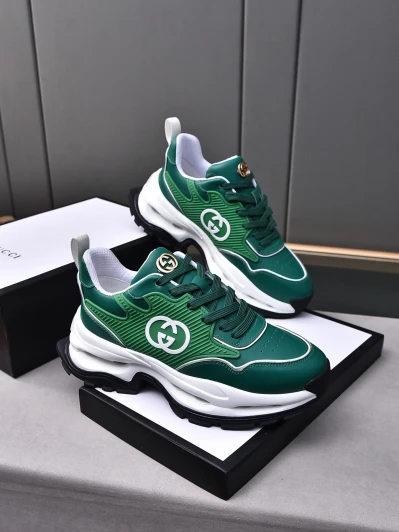 Gucci Green Leather Sneakers With Double G Logo