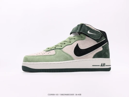 Nike Air Force 1 Mid Sneakers Green Suede Velcro Strap CG9908-103