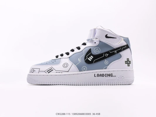 Nike Air Force 1 Mid White Grey Gaming Graphics Mid Top Sneakers