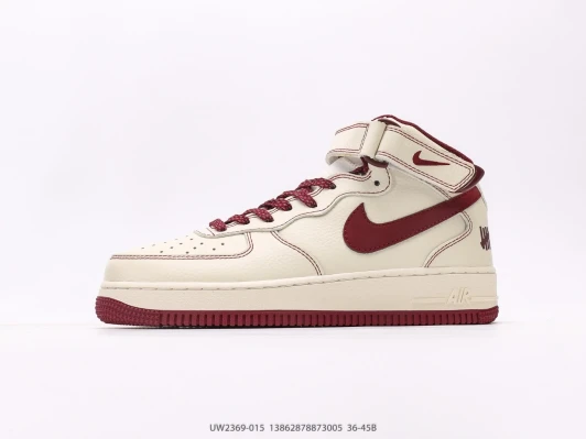 Nike Air Force 1 Mid Sneakers Cream Burgundy Leather UW2369-015