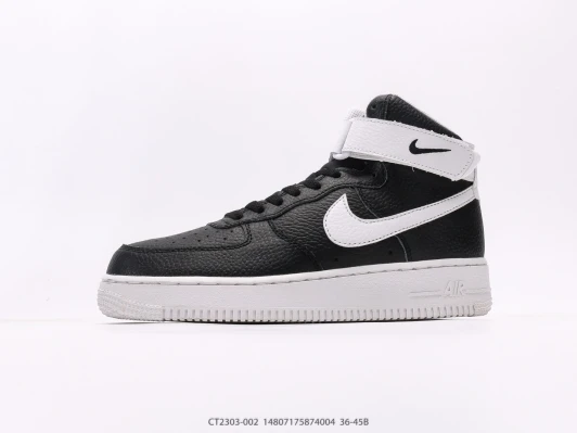 Nike High Top Sneakers Black Leather White Swoosh Velcro Strap