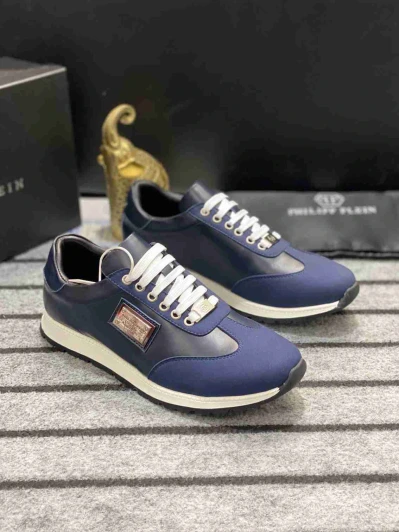 Philipp Plein Sneakers Navy Leather Suede Silver Emblem