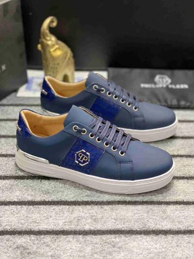 Philipp Plein Low Top Sneakers Blue Leather Crocodile Detail