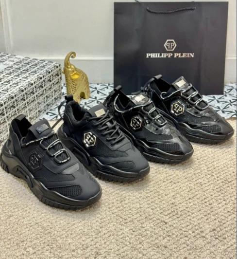 Philipp Plein Black Low Top Sneakers With Silver Logo