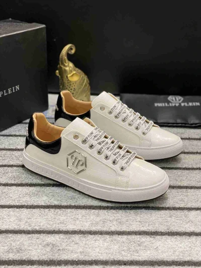 Philipp Plein White Leather Crocodile Embossed Sneakers 2