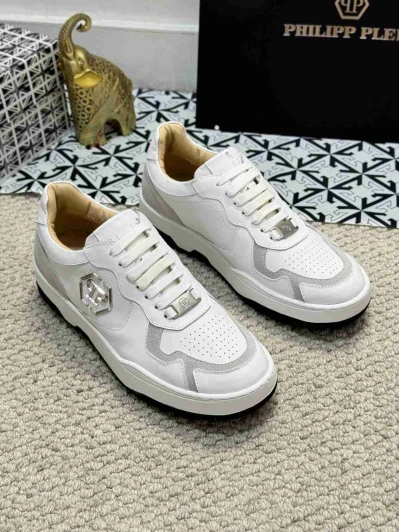 Philipp Plein White Leather Sneakers With Silver Emblem