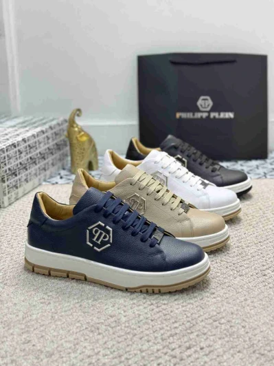 Philipp Plein Low Top Sneakers Leather PP Logo Detail Navy