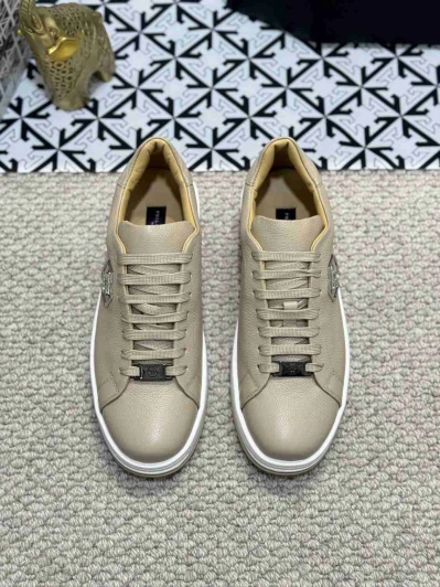 Philipp Plein Leather Sneakers Beige Signature Logo
