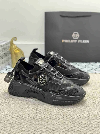 Philipp Plein Sneakers Black Patent Leather Mesh Chunky Sole