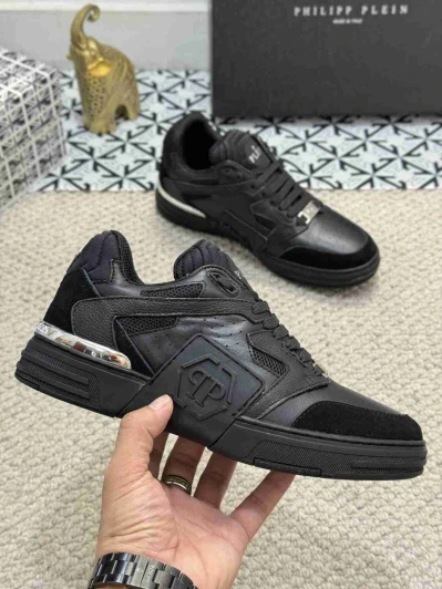 Philipp Plein Sneakers Black Leather Suede Logo Detail