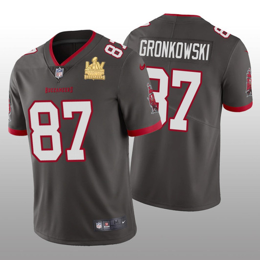 [FULLY STITCHED] Tampa Bay Buccaneers Rob Gronkowski Pewter Super Bowl LV Champions Limited Football Jersey 