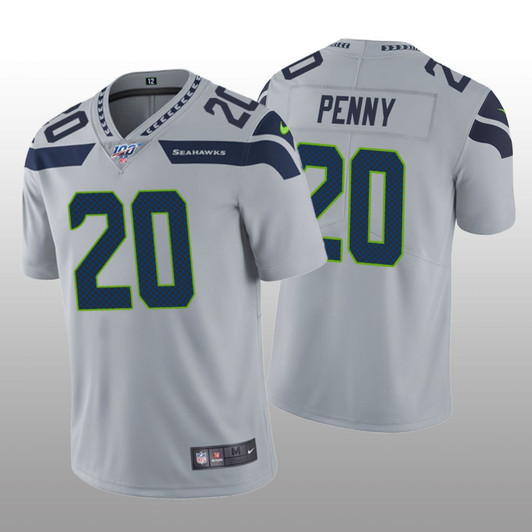 [FULLY STITCHED] Seattle Seahawks Rashaad Penny Gray 100th Season Limited Football Jersey 