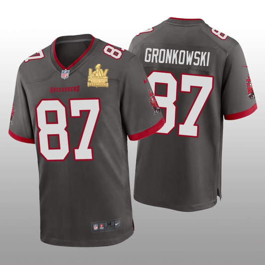 [FULLY STITCHED] Tampa Bay Buccaneers Rob Gronkowski Pewter Super Bowl LV Champions Style 2 Limited Football Jersey 