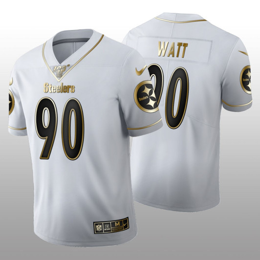 [FULLY STITCHED] Pittsburgh Steelers TJ Watt White Golden Edition 100th Season Limited Football Jersey 