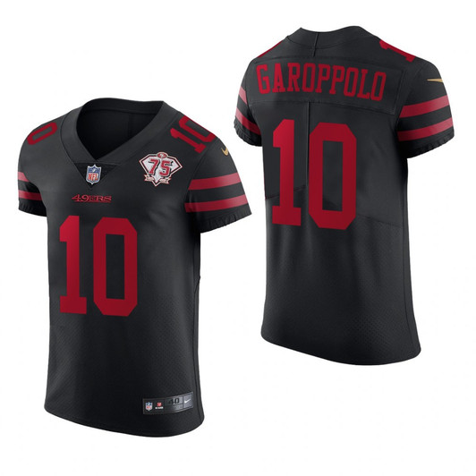 [FULLY STITCHED] San Francisco 49ers Jimmy Garoppolo Black 75th Anniversary Limited Football Jersey 