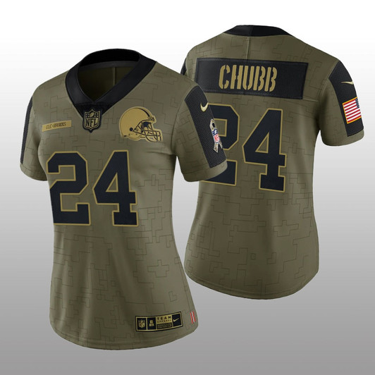 [FULLY STITCHED] Cleveland Browns Nick Chubb Olive Salute To Service Limited Football Jersey 