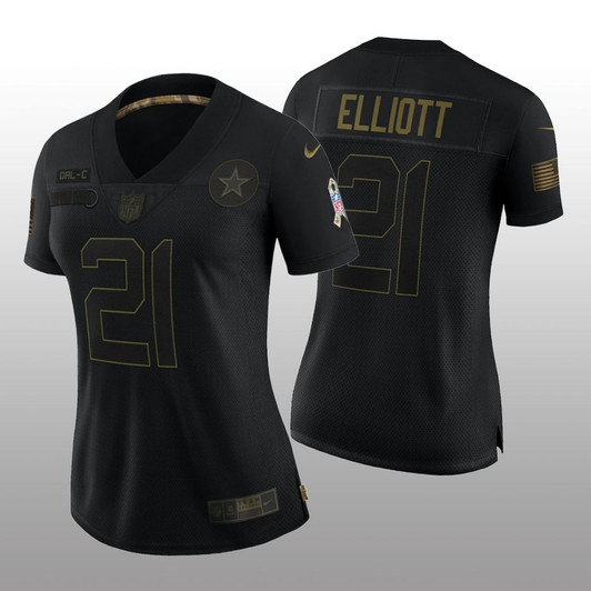 [FULLY STITCHED] Dallas Cowboys Ezekiel Elliott Black Salute To Service Limited Football Jersey 