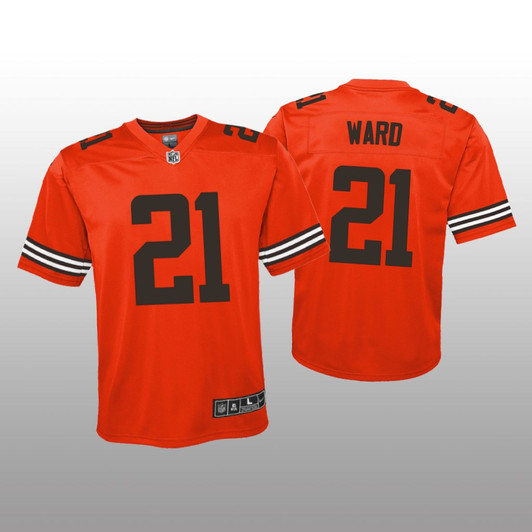[FULLY STITCHED] Cleveland Browns Denzel Ward Orange Inverted Style 2 Limited Football Jersey 