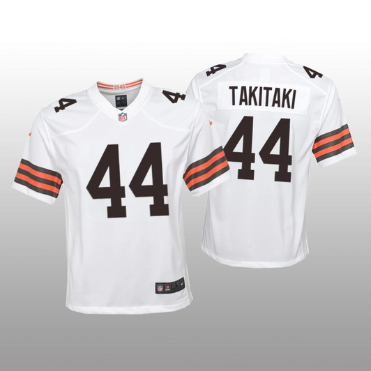[FULLY STITCHED] Cleveland Browns Sione Takitaki White Style 2 Limited Football Jersey 
