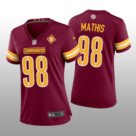 [FULLY STITCHED] Washington Commanders Phidarian Mathis Burgundy 90th Anniversary Limited Football Jersey 