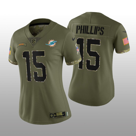 [FULLY STITCHED] Miami Dolphins Jaelan Phillips Olive Salute To Service Limited Football Jersey 