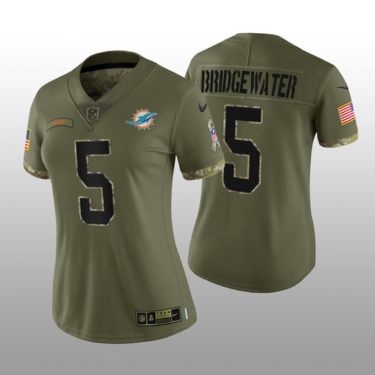 [FULLY STITCHED] Miami Dolphins Teddy Bridgewater Olive Salute To Service Limited Football Jersey 