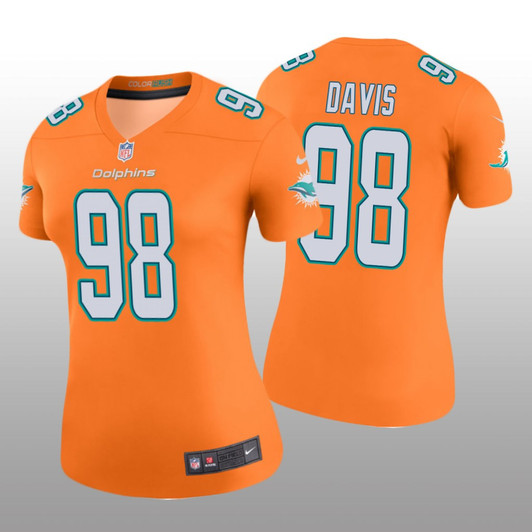 [FULLY STITCHED] Miami Dolphins Raekwon Davis Orange Color Rush Limited Football Jersey 