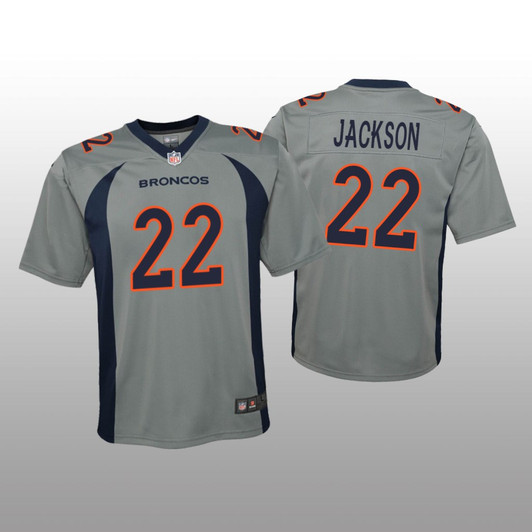 [FULLY STITCHED] Denver Broncos Kareem Jackson Gray Inverted Limited Football Jersey 
