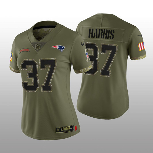 [FULLY STITCHED] New England Patriots Damien Harris Olive Salute To Service Style 2 Limited Football Jersey 