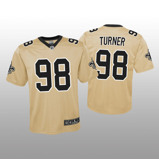 [FULLY STITCHED] New Orleans Saints Payton Turner Gold Inverted Limited Football Jersey 