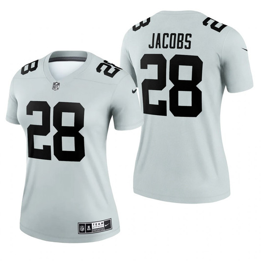 [FULLY STITCHED] Las Vegas Raiders Josh Jacobs Silver Inverted Limited Football Jersey 