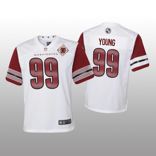 [FULLY STITCHED] Washington Commanders Chase Young White 90th Anniversary Style 2 Limited Football Jersey 